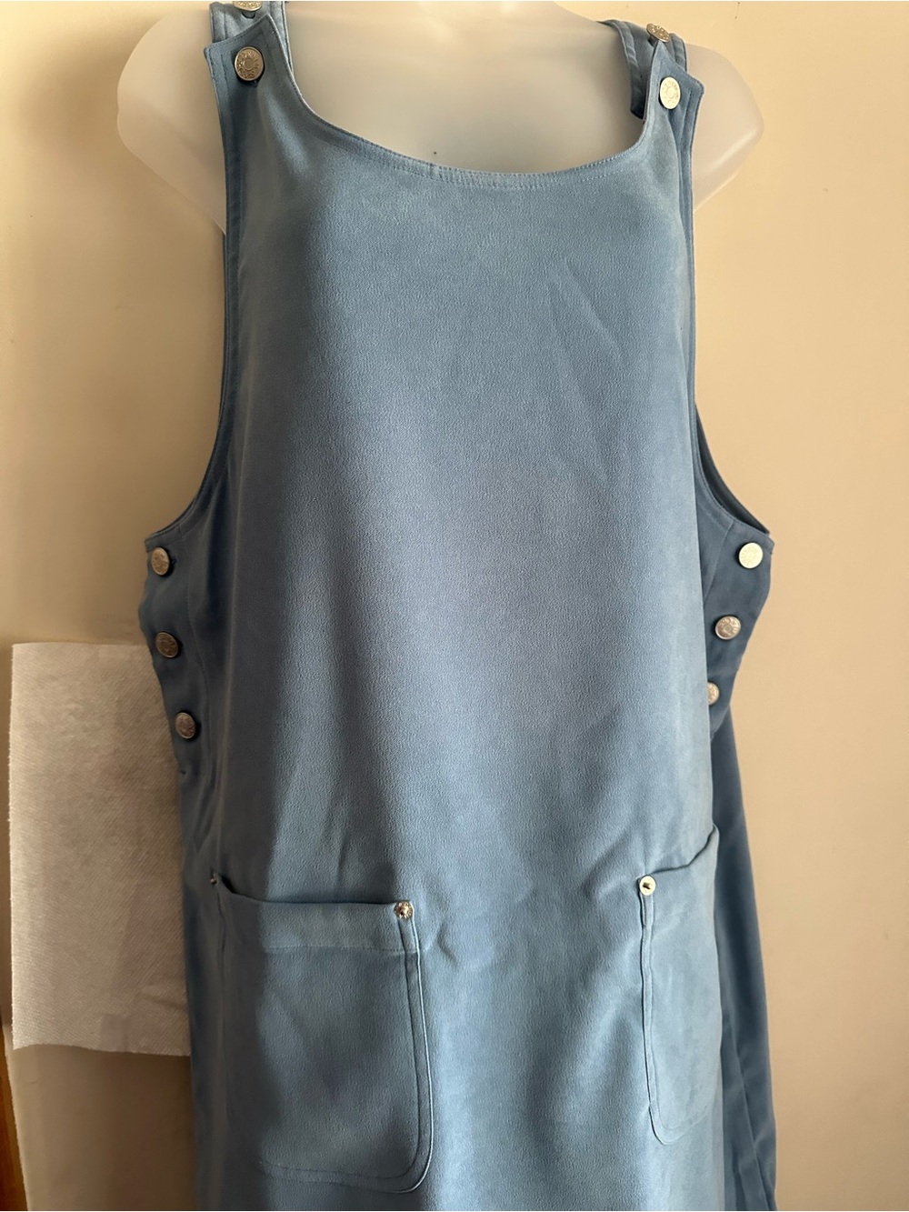 Denim & Co Blue Square Neck Jumper Dress Pockets NWT Medium